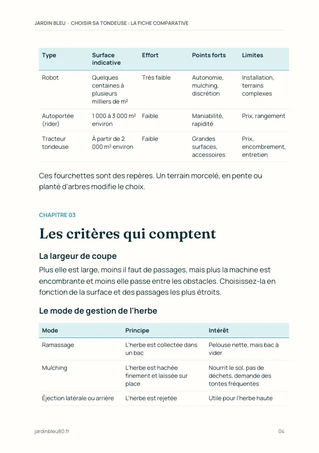 Aperçu de la page 4 de l'ebook Choisir sa tondeuse : la fiche comparative