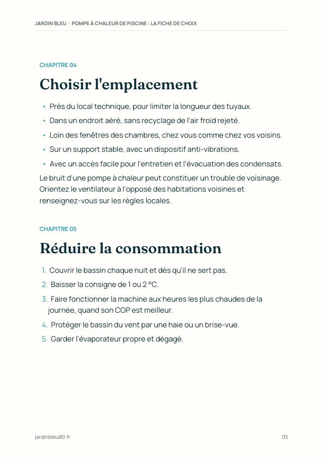 Aperçu de la page 5 de l'ebook Pompe à chaleur de piscine : la fiche de choix